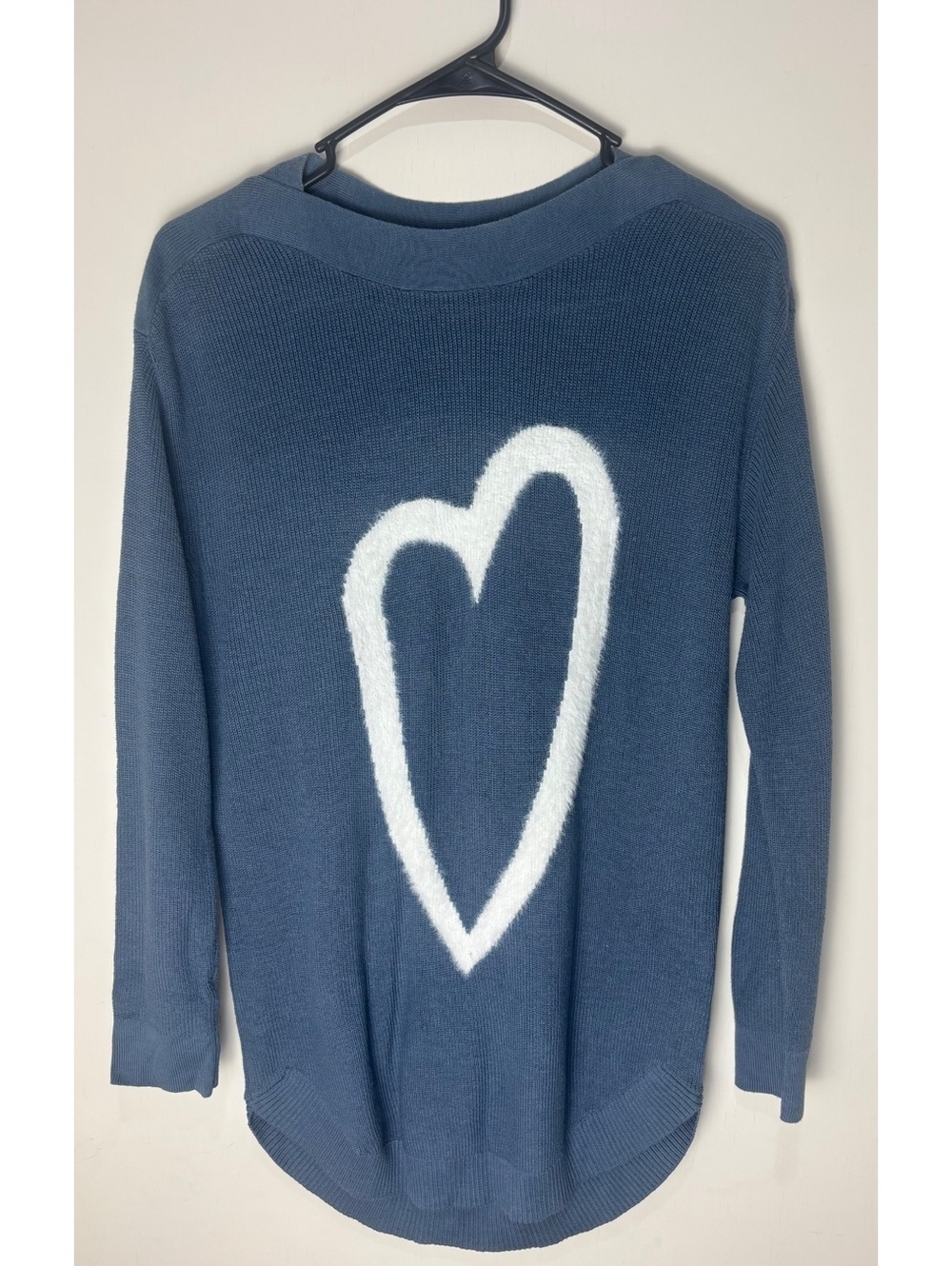 Kate & Sam Small Blue Heart Sweater Long Sleeve Hi Low Hem Cozy Knit